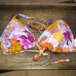 Aerie Floral Bikini Top - Orange and Purple